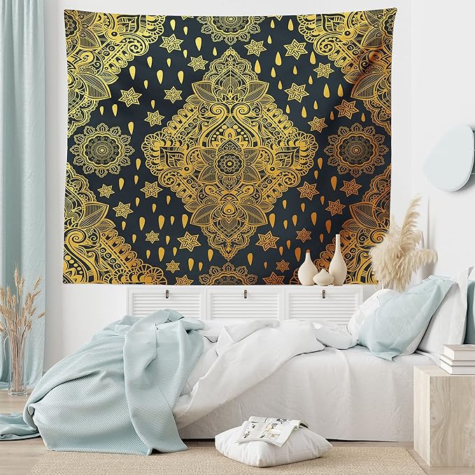 Ambesonne Mandala Tapestry, Bohemian Paisley Ornament Tattoo Vintage Design Print, Fabric Wall Hanging Decor for Bedroom Living Room Dorm, 30" X 45", Charcoal Grey