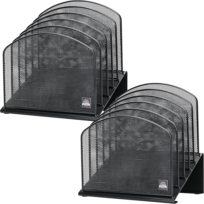 2 Pack Inclined Desk File Organizer, 5 Slot Desktop File Folder Holder Document Holder Sorter Organization and Accessories for Office School Classroom