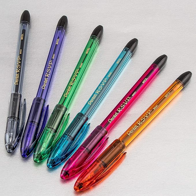 Pentel RSVP Razzle-Dazzle Ballpoint Pen, (1.0mm) Medium Line, Green Barrel, Black Ink, Box of 12 (BK91RDD-A)