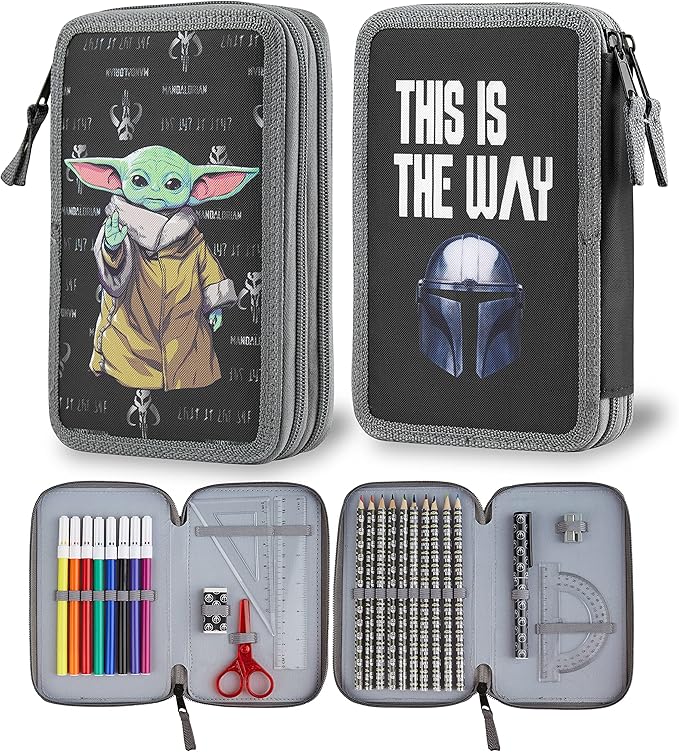 Disney Star Wars Pencil Case with Stationery Set for Boys Girls School Supplies with Zipper Compartments The Mandalorian Back to School Gifts for Kids