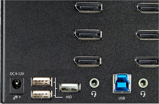 StarTech.com 2 Port Quad Monitor DisplayPort KVM Switch - 4K 60Hz UHD HDR - Desktop 4K DP 1.2 KVM with 2 Port USB 3.0 Hub (5Gbps) & 4X USB 2.0 HID Ports, Audio - Hotkey Switching - TAA (SV231QDPU34K)