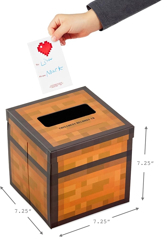 Hallmark Minecraft Valentines Day Cards and Mailbox for Kids School Classroom Exchange (1 Box, 32 Valentine Cards, 35 Stickers, 1 Teacher Card)