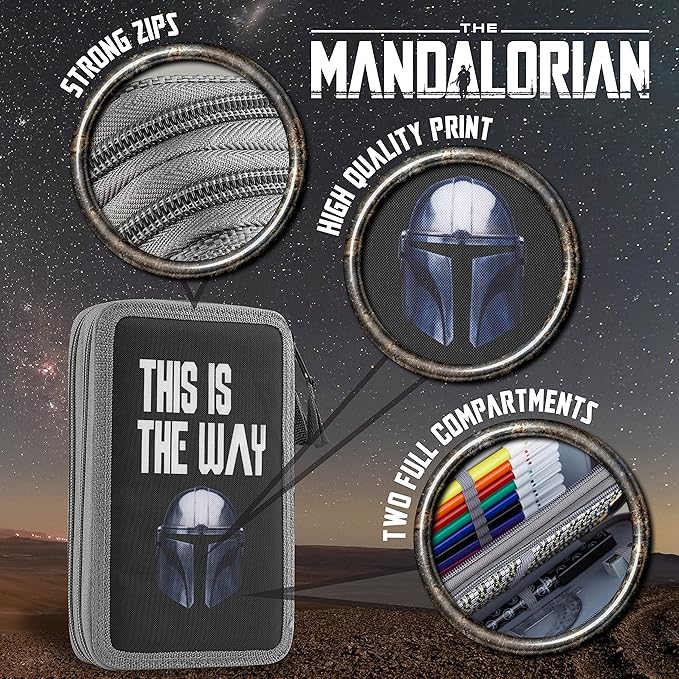 Disney Star Wars Pencil Case with Stationery Set for Boys Girls School Supplies with Zipper Compartments The Mandalorian Back to School Gifts for Kids