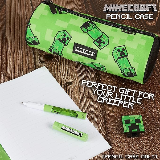 Minecraft Boy's Gamer School Pencil Case – Round Pencil Case 22 cm Video Games Design