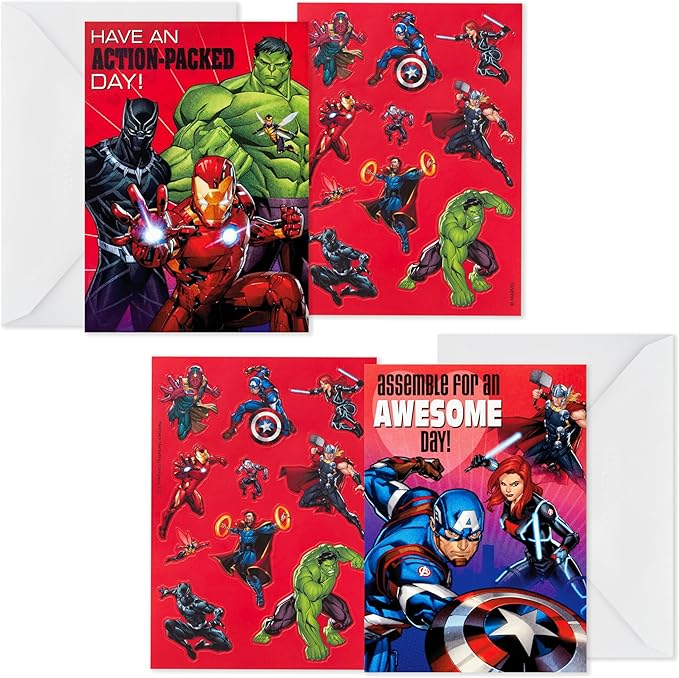 Hallmark Avengers Valentines Day Cards and Stickers for Kids School (24 Classroom Valentines with Envelopes)