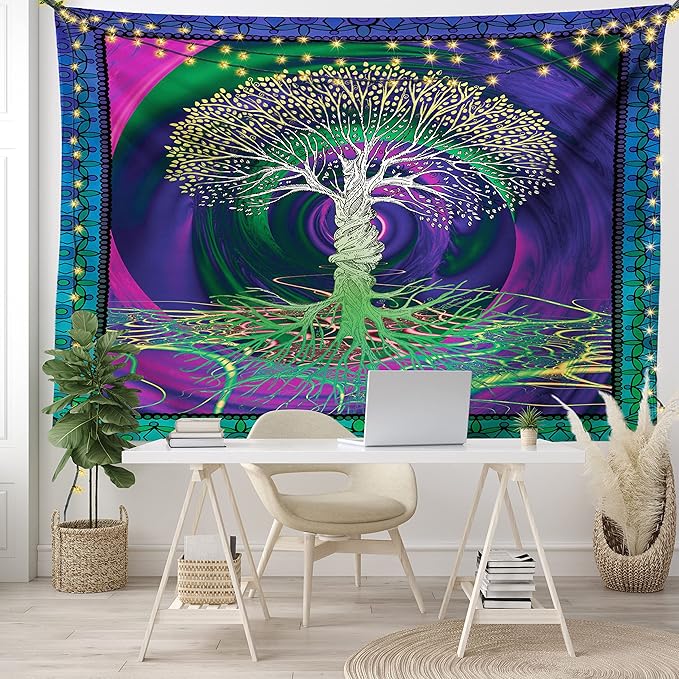 Ambesonne Nature Tapestry, Digital Psychedelic Tree of Life Turning Gothic Background Mystery Display, Fabric Wall Hanging Decor for Bedroom Living Room Dorm, 45" X 30", Fuchsia Purple