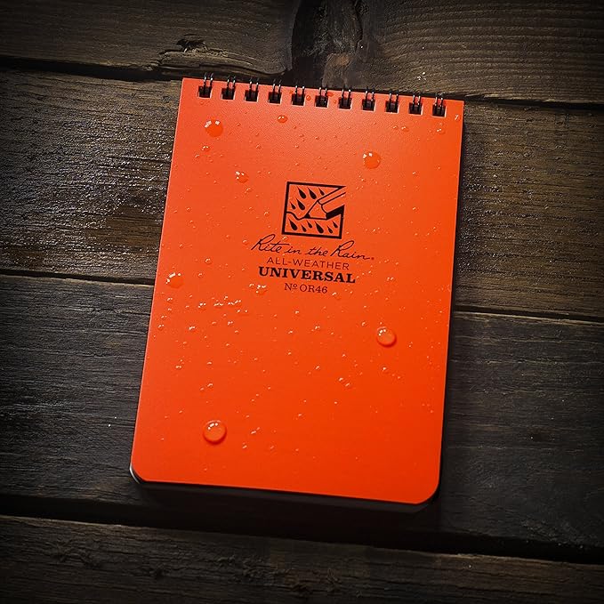 Rite in the Rain Weatherproof Top Spiral Notebook, 4" x 6", Orange Cover, Universal Pattern, 6 Pack (No. OR46L6)