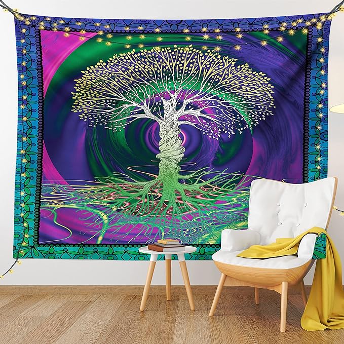 Ambesonne Nature Tapestry, Digital Psychedelic Tree of Life Turning Gothic Background Mystery Display, Fabric Wall Hanging Decor for Bedroom Living Room Dorm, 45" X 30", Fuchsia Purple