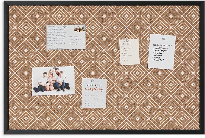 U Brands Fashion Cork Bulletin Board, 36 X 24 Inches, Black Wood Frame