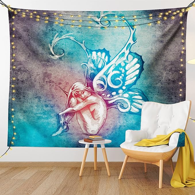 Ambesonne Butterfly Tapestry, with Butterfly Wings Renewal Female Rebirth Psyche Lightness of Being, Wall Hanging for Bedroom Living Room Dorm Decor, 40" X 60", Blue Purple