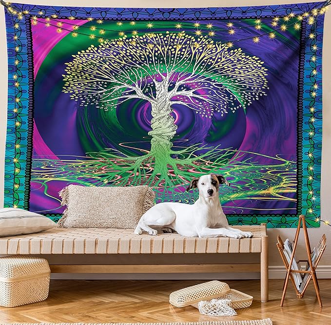 Ambesonne Nature Tapestry, Digital Psychedelic Tree of Life Turning Gothic Background Mystery Display, Fabric Wall Hanging Decor for Bedroom Living Room Dorm, 45" X 30", Fuchsia Purple