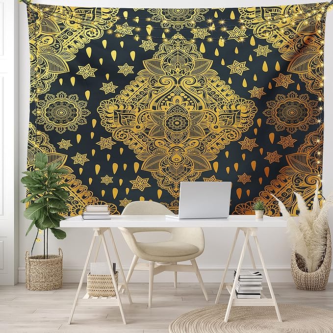 Ambesonne Mandala Tapestry, Bohemian Paisley Ornament Tattoo Vintage Design Print, Fabric Wall Hanging Decor for Bedroom Living Room Dorm, 30" X 45", Charcoal Grey