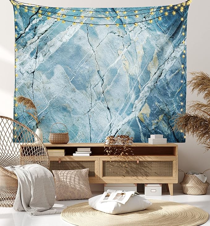 Ambesonne Marble Print Tapestry, Exquisite Granite Stone Architecture Floor Nature Faded Rock Picture, Wall Hanging for Bedroom Living Room Dorm Decor, 40" X 60", Pale Blue Grey