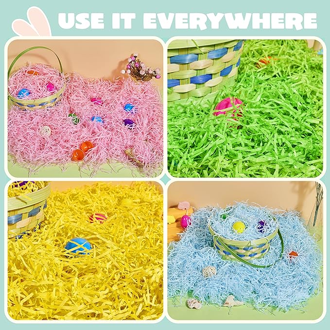 JOYIN 3.75 LB Easter Fake Grass Crinkle Paper Shred Filler(60 Oz) for Craft Boxes Bags Basket Filling, DIY Gift Wrapping, Wedding Party Decoration, Easter Egg Hunt (Pink, Yellow, Sky Blue, Green)