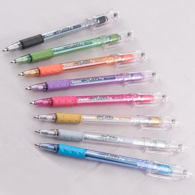 Pentel Sparkle Pop Iridescent Gel Pens, (1.0mm) Bold Lines, Assorted Ink (A/C/D/F/P/V/x/Z) 36-PK Canister (K91PC36M)