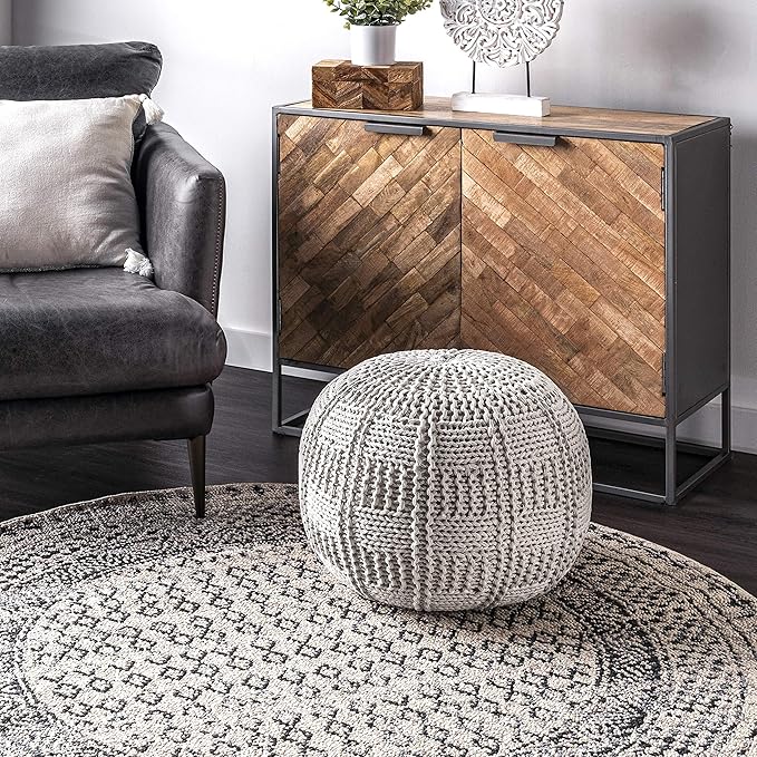 nuLOOM Berlin Casual Knitted Filled Ottoman Pouf