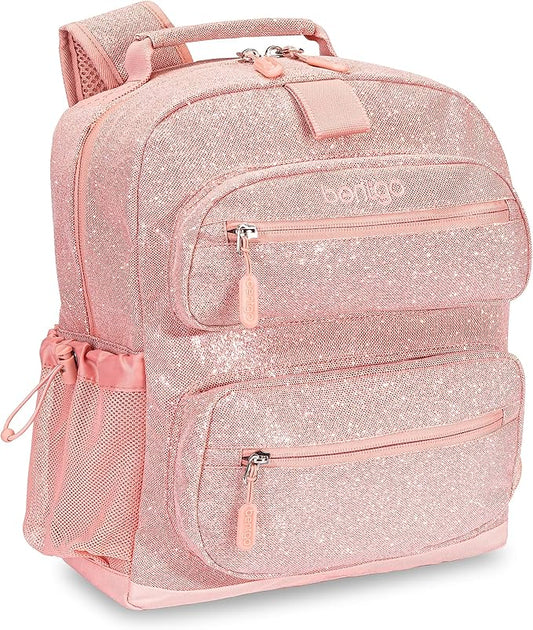 Bentgo Kids Glitter Backpack - Lightweight 14” Backpack for School, Travel & Daycare, Ideal for Ages 4+, Durable & Water-Resistant, Roomy Interior, & Loop for Lunch Bag (Glitter Edition - Petal Pink) | Lightweight, Backpack for School, Travel, Daycare,...