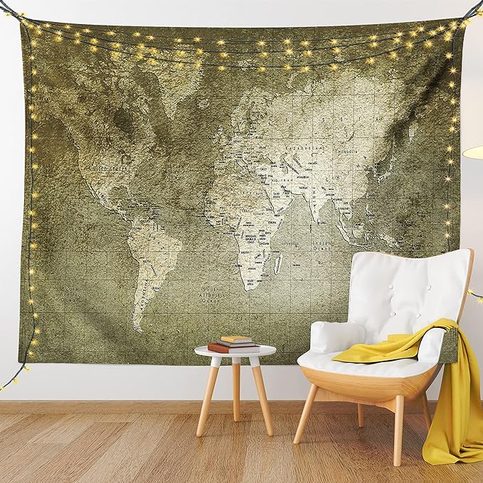 Ambesonne Antique Tapestry, Old World Map Texture Nostalgic Plan Atlas Trace of Life, Fabric Wall Hanging Decor for Bedroom Living Room Dorm, 23" X 28", Khaki Beige
