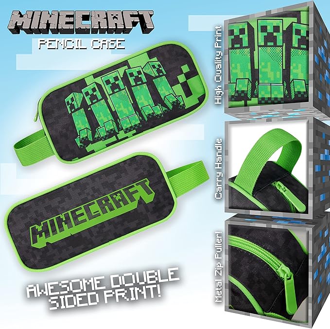 Minecraft Pencil Case for Kids, Gamer School Supplies Organizer with Zipper, Back to School Large Capacity Pencil Holder, Minecraft Gifts for Boys