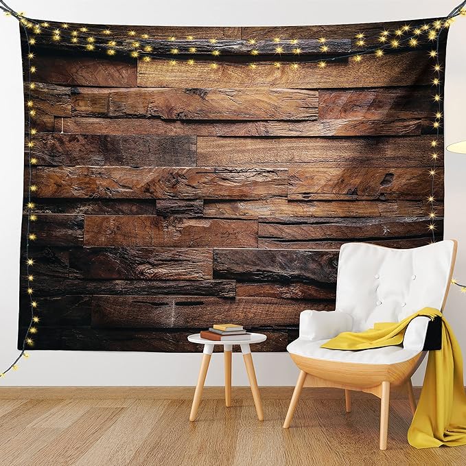 Ambesonne Chocolate Tapestry, Rough Dark Timber Texture Image Rustic Country Theme Hardwood Carpentry, Fabric Wall Hanging Decor for Bedroom Living Room Dorm, 28" X 23", Brown Dark Brown