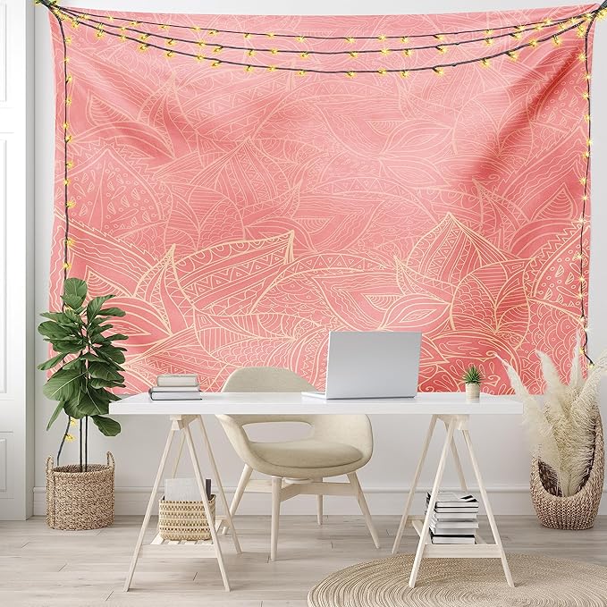 Ambesonne Floral Tapestry, Pastel Toned Nature Inspired Leaf Background Botany Themed Illustration, Fabric Wall Hanging Decor for Bedroom Living Room Dorm, 45" X 30", Peach Coral