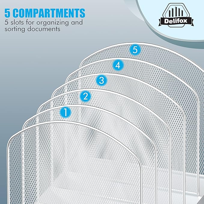 Inclined Desk File Organizer,Vertical File Folder Holder Stand Metal Rack File Sorter for Office Classroom Desktop Organization