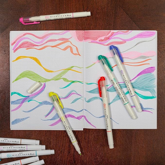 Zebra Pen, Mildliner Dual-Ended Brush Pens, 25 Assorted Colors, Soft Mild Ink, Brush and Fine Bullet Tips, No Bleed-Through Pigment Ink for Journaling, Calligraphy, Planners, Art, 25-Pack (79125)