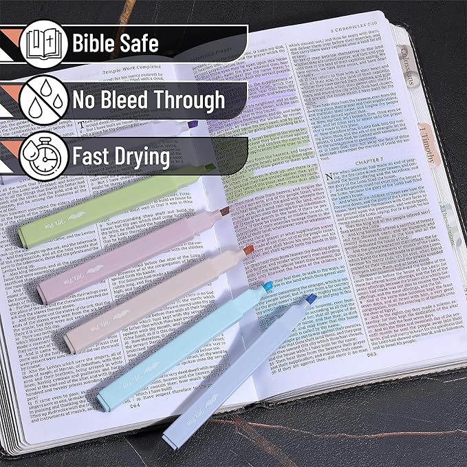 Mr. Pen- Aesthetic Highlighters and Pens, 16 Pack, Black Ink, Pastel Color Highlighters, No Bleed Bible Pens