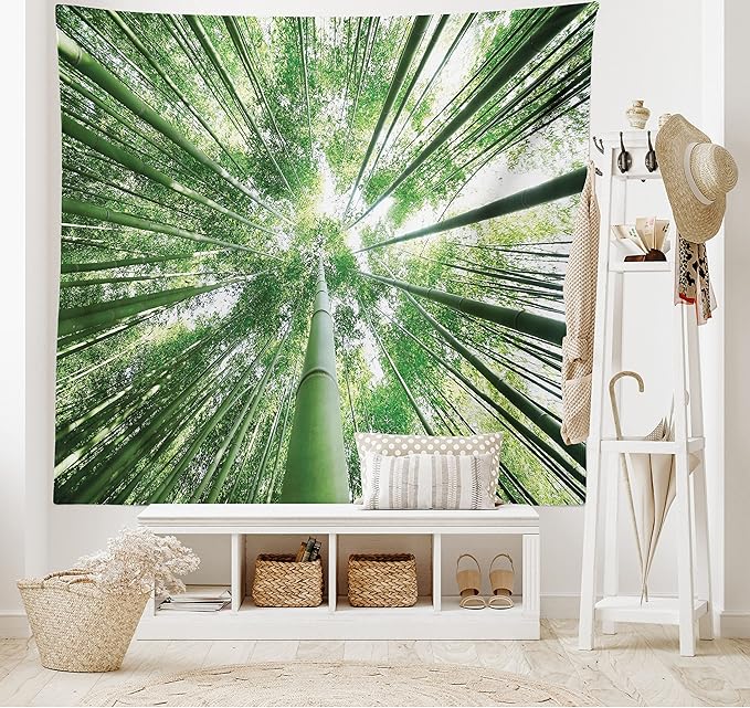Ambesonne Forest Tapestry, Tropical Rain Forest Tall Trees in Exotic Style Nature Theme Image Sky from Woodland, Wide Wall Hanging for Bedroom Living Room Dorm, 80" X 60", Green