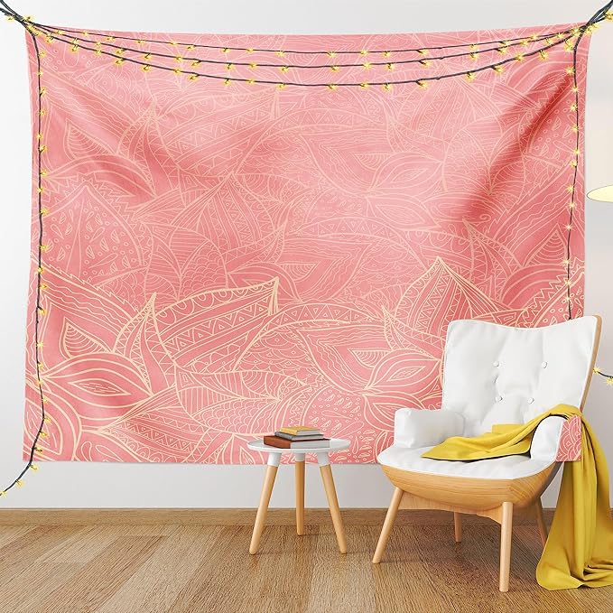 Ambesonne Floral Tapestry, Pastel Toned Nature Inspired Leaf Background Botany Themed Illustration, Fabric Wall Hanging Decor for Bedroom Living Room Dorm, 28" X 23", Peach Coral