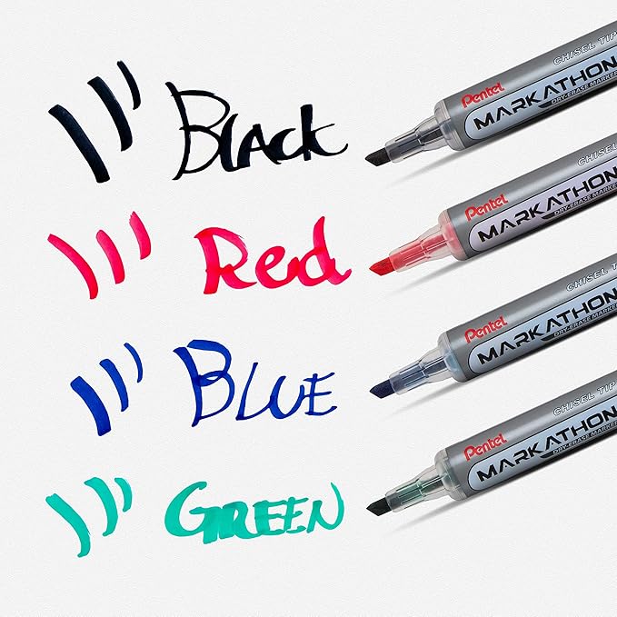 Pentel Markathon Pump Dry Erase Marker, Chisel Tip, Assorted Colors, 4 Pack with Eraser (MWL6SXBP4MKIT)