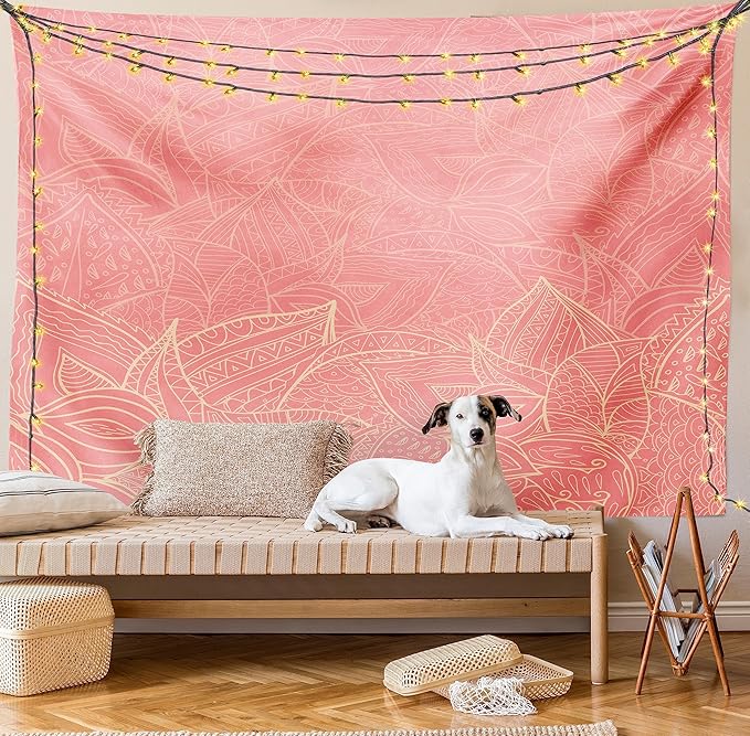 Ambesonne Floral Tapestry, Pastel Toned Nature Inspired Leaf Background Botany Themed Illustration, Fabric Wall Hanging Decor for Bedroom Living Room Dorm, 28" X 23", Peach Coral